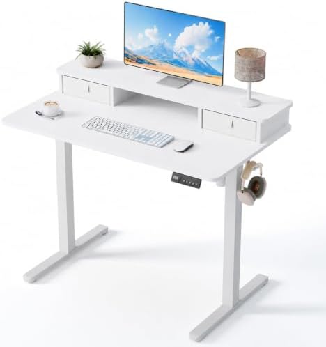 40" x 24" Electric Standing Desk with Dual Drawers, White by YOLEZO