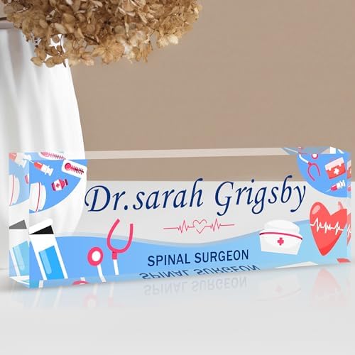 Custom Name Plate for Desk | Personalized Desk Name Plate | Personalized Boss Employee Appreciation Gifts | Acrylic Name Plate Office Desk Accessories (A-for Nurse) by EOBIBIFUN