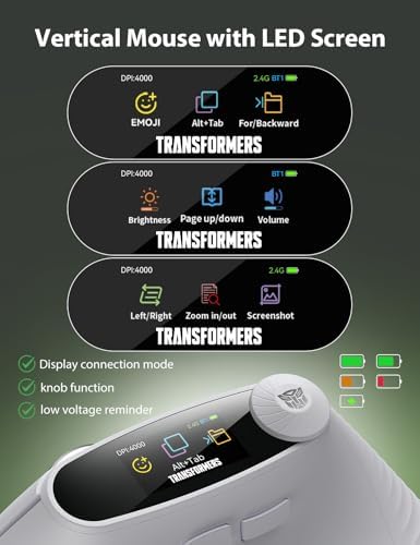 Transformers Vertical Ergonomic Mouse with LED Screen & Knob Control White - Image 3