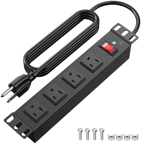 HEZI 10 Inch Rack PDU,1U Rack Mount,4 Outlets,1200J Surge Protection by HEZI