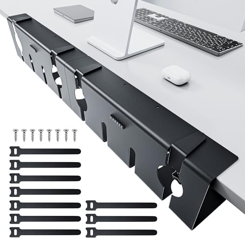 NODOCA No Drill Under Desk Cable Management Tray, 17'' Wire Management, Punch-Free Clamp on, Metal Cable Tray, Wire Organizer Under Desk, Under Desk Basket for Office and Home, Black(2 Packs) by NODOCA