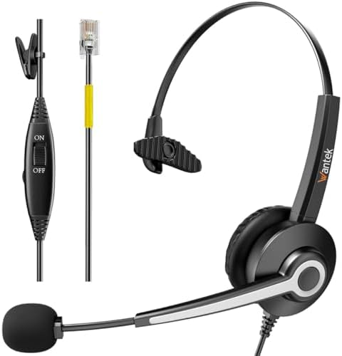 Wantek Monaural RJ9 Call Center Headset with Noise Cancelling Mic, Corded Office Headset with Mute for Avaya Phones by Wantek