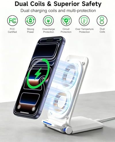 Wireless Charger Stand, Foldable, 15W Fast Wireless Charging Station Compatible with iPhone 17 16 15 14 13 12 Pro Max, Phone Charger Dock for Samsung Galaxy S26 S26+ S25 S24 S23 S22 Note 20 & Android - Image 2