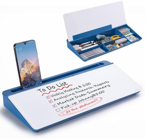 TSJ OFFICE Desktop Whiteboard Dry-Erase-Board - Computer Keyboard Stand White Board Surface Pad with Drawer, Desk Organizers with Accessories for Office, Home, School Supplies - Blue by TSJOFFICE-WipeCleanThinkGreenWorkSmart