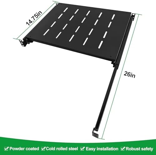GlobalRack 1U Sliding Shelf,14.75-26" Adjustable, Double-Sided, Soft-Close - Image 2