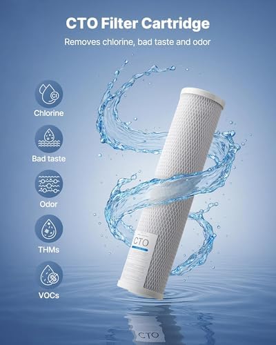 VEVOR CTO Whole House Water Filter, 20 x 4.5 Inch Universal Fit, Activated Carbon Block Cartridge Replacement, 5 Micron Coconut Shell Charcoal Filters, Reduces Chlorine, Taste & Odor, 2 Pack - Image 2