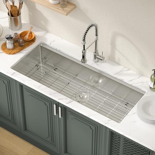 Lordear 45 Inch Undermount Kitchen Sink Super Large Ledge Workstation T304 16 Gauge Stainless Steel Single Bowl Under Counter Kitchen Sink with Built-in Accessories 45''x19''x10'' - Image 4