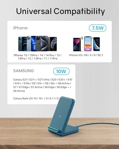 Fast Wireless Charging Station for Phone: CIYOYO 15W Charging Stand Compatible with iPhone 15/14/13/12/11, Samsung Galaxy S23/ S22/ S21/ S20 for Office Bedside Gift - Image 2