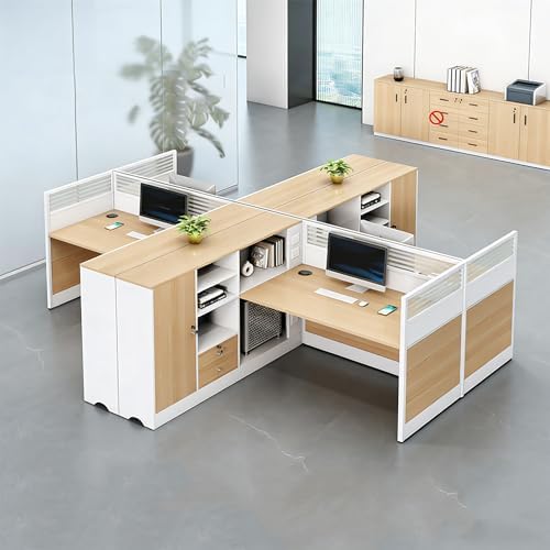 Modern Office Cubicle Workstation Desk with Tempered Glass Privacy Panels, USB Charging Hub & Cable Management,Multi-Person Modular Computer Desk for Commercial Office (B-Left, Four Person) by Unknown