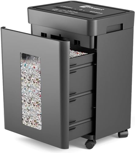 Frossvt Heavy Duty Paper Shredder Micro-Cut High Security Level P-4/12 Sheets 10-Minutes Running Time/AUTO Reverse/ 5.3-Gallon Pull Out Bin, Anti-Jam & Quiet Shredder for Office Home by Frossvt