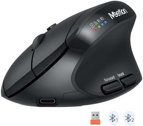 MEETION Ergonomic Vertical Mouse, Wireless Bluetooth Mouse, Black by MEETION