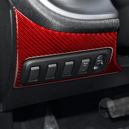Real Soft Red Carbon Fiber Car Driver Position Headlight Headlamp Switch Control Panel Sticker Auto Interior Decoration Accessories Compatible with Benz Smart 2016 2017 2018 2019 2020 2021 - Image 2