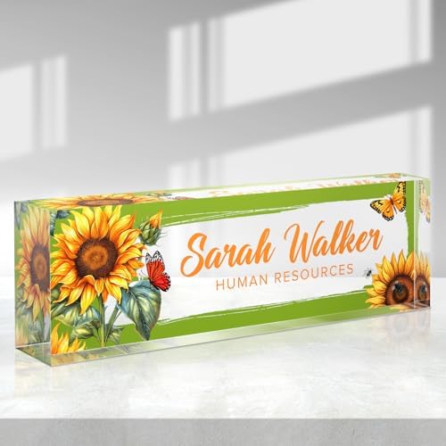 Custom Name Plate for Desk - Desk Name Plate Personalized - Acrylic Office Desk Accessories - Appreciation Gifts for Coworkers Employee Teacher Staff Boss - Office Decor for Women Men (Sunflowers C) by Purdicra
