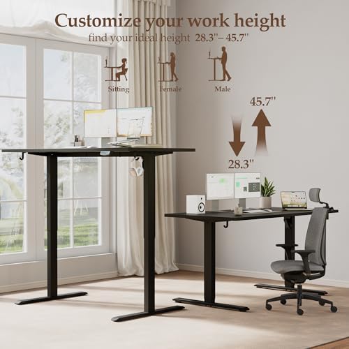 Klicelor 55 x 28 Electric Standing Desk, Sit Stand Up Home Office Desk, Height Adjustable Deep Cumputer Table with Memory Presets and Hooks, Two Pieces, Black - Image 5