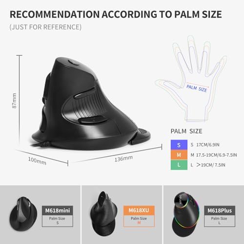 DELUX Wired Ergonomic Vertical Mouse, for Medium Hands(M618XU-Black) - Image 6