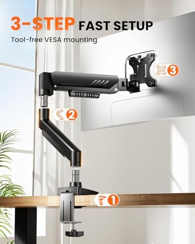 ErGear Single Monitor Arm, Fully Adjustable Monitor Mount for 13–34 Inch Screens, Fast Install Computer Monitor Stand with Tool-Free VESA Mount, Cable Management, Holds 19.8 lbs - Image 5