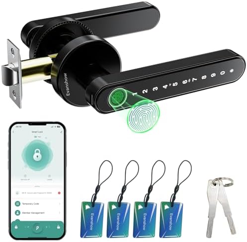 Smart Door Lock with Knob, Keyless Entry Door Locks with Handle, Fingerprint Door Knob for Bedroom/Front Door/Apartment,Generate Passcode Remotely Black by Unknown