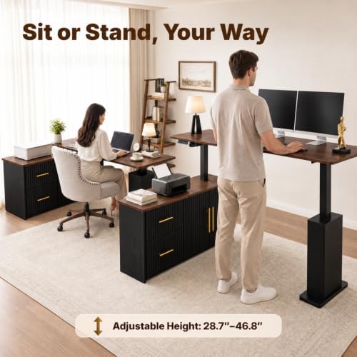 NORTHSKY 55" L-Shaped Electric Standing Desk with Drawers and Storage Cabinet, Height Adjustable Corner Desk for Home Office, 3 Memory Presets - Image 3