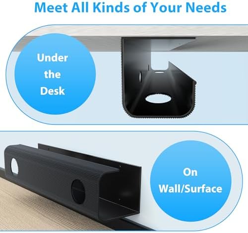 ZhiYo 2 Pack Large Capacity Cable Management Tray 31.5in (2xL15.7in), Thick PVC Under Desk Cable Tray Kit with 4 Cable Clips & 5 Ties, Standing Cord Management Desk Organizer for Office or Home, Black - Image 5