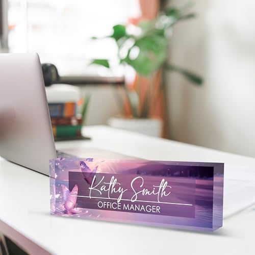 Personalized Name Plate for Desk, Custom Desk Name Plate, Acrylic Name Plate Office Desk Accessories, Personalized Office Gifts for Coworkers Teachers, Employee Appreciation Gifts (Pink Butterfly) - Image 2