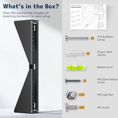 4U Vertical Wall Mount Rack - 19" Steel Wall & Under-Desk Bracket for Server, Network Switch, or Patch Panel, Supports up to 121lbs, for Cabinet or Server Room, JHSVR-4U - Image 5