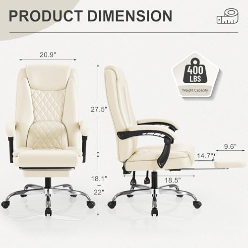 Homall Executive Home Office Chair with Lumbar Support,400lbs Adjustable Ergonomic High Back Office Chair Reclining Managerial Chair for Home Office (Beige) - Image 3