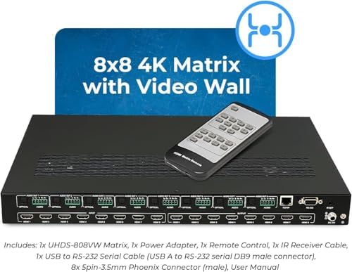 OREI 4K 8x8 Seamless HDMI Matrix Switch Video Wall Controller HDMI Processor Upto 4K 60hz 4:4:4 8-bit - HDMI 2.0, HDCP 2.2, 18 Gbps, UltaHD 4x2, 2x2, 1x4, 1x2, 4x1 Remote Control (UHDS-808VW) - Image 2