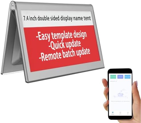 Editable Table Name Tent Digital Blank Place Name Card with Dual 7.4" ePaper Screen, Single Charge for Half A Year, 1pc (APP Support Android, iOS)(7.4 inch) by EPD-ElectronicPaperDisplay