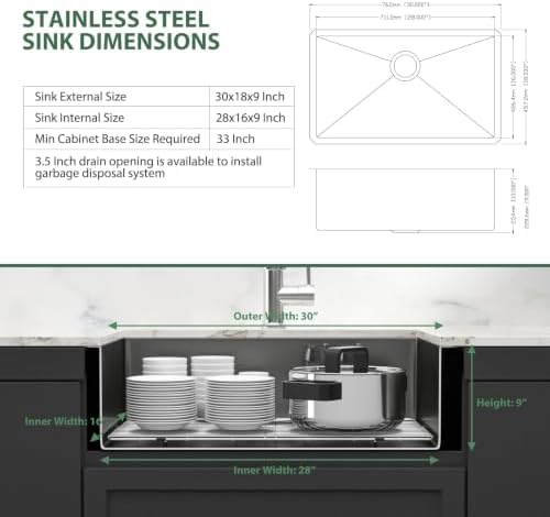 30 Inch Black Undermount 16 Gauge Stainless Steel Kitchen Sink - Image 7
