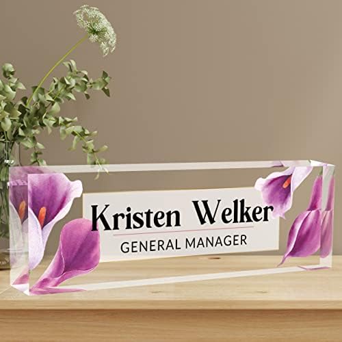 Desk Name Plate Personalized,Premium Clear Acrylic Desk Name Plate,Personalized Name Plate for Desk, Office Decor for Women or Men Coworkers, Boss, Employee, Teacher, Social Worker (Style-Purple)… by Custom