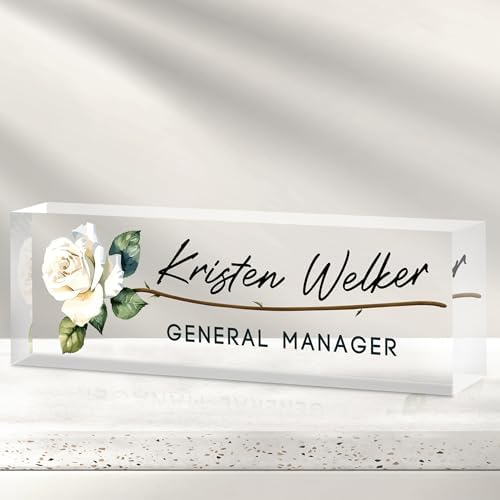 Custom Name Plate for Desk - Personalized Gifts for Coworkers, Boss, Employees, Teacher, Nurse - Office Decor for Women Men - Employee Appreciation Gifts (White Rose) by Cryphart-CustomGiftExpert