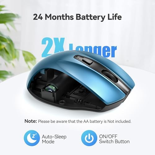 TECKNET Wireless Mouse, 2.4G Ergonomic Computer Mouse, 2600 DPI, Azure - Image 5