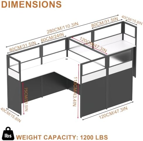 Nykto Office CubicleDesk with Mute Privacy Panels (D2 Person-S, Black) - Image 2