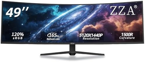 ZZA Ultrawide 49 Inch Curved Monitor 5120×1440P 165Hz Large Computer Monitor 5K Dual Quad High Definition 1500R Curved AMD FreeSync 120% sRGB Height Adjustable, HDMI 2.1 & DP 1.4, VESA Mount, Black by ZZA