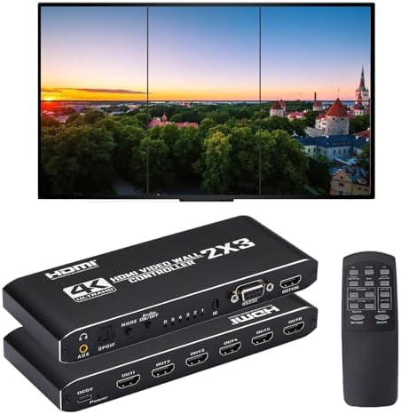 Video Wall Controller, 4K@30Hz 2X3 TV Wall Processor with 1 HDMI Input+ 6 HDMI Output + Audio Out, with RS232. Support 180° Rotate, 6 Output Support Images Stitching 2x3 2x2 1x6 6x1 etc by Groza