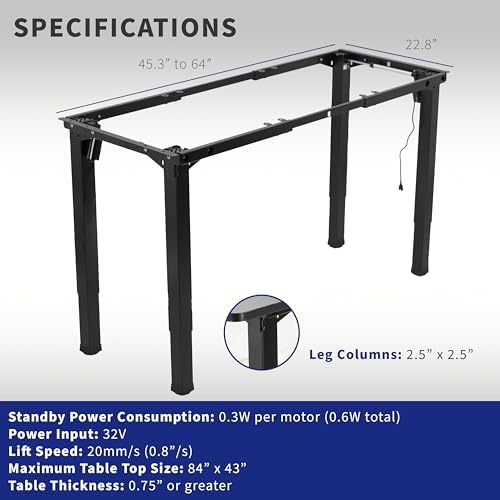 VIVO Black 4-Leg Dual Motor Standing Desk Frame, DESK-E4B - Image 3