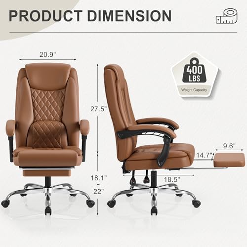 Homall Executive Home Office Chair with Lumbar Support,400lbs Adjustable Ergonomic High Back Office Chair Reclining Managerial Chair for Home Office (Brown) - Image 3