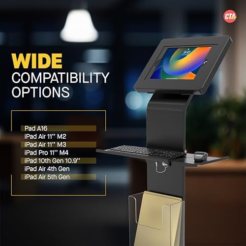 CTA Digital Anti-Theft Mobile Workstation Stand Locking Floor Stand Kiosk w/Secure Enclosure, Keyboard Tray & Storage for iPad A16, iPad Air 11" M3 & M2,Pro 11" Galaxy Tab A & More Black (PAD-PARAFK) - Image 4
