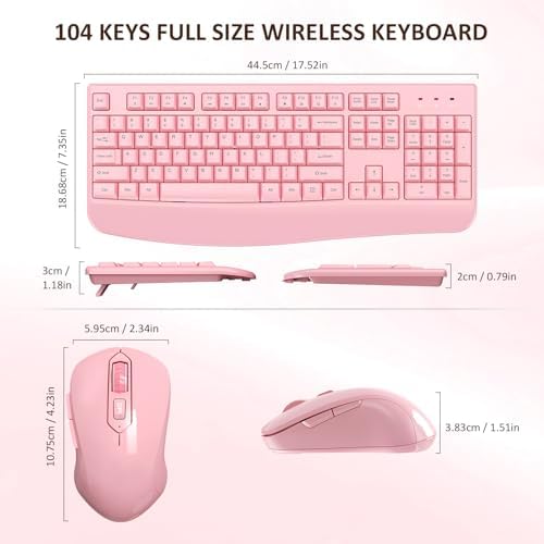 EDJO Wireless Keyboard and Mouse Combo, USB Plug & Play (Pink) - Image 6