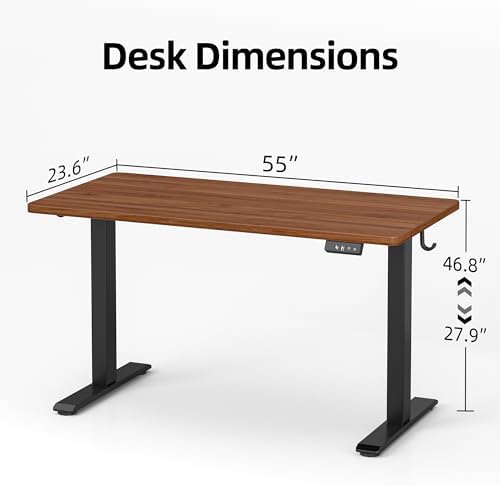 TIQLAB Electric Standing Desk, Adjustable Height Stand up Desk, 55 * 24 Inches Sit Stand Home Office Table with Splice Board, Black Walnut - Image 3