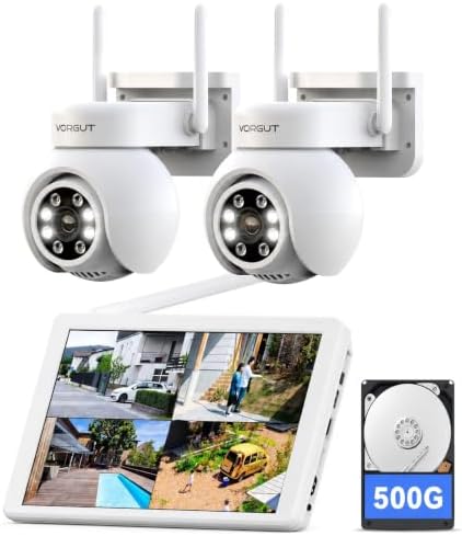 Wireless Security Camera System with 10" Monitor, 2X 3MP PTZ Camera by VORGUT