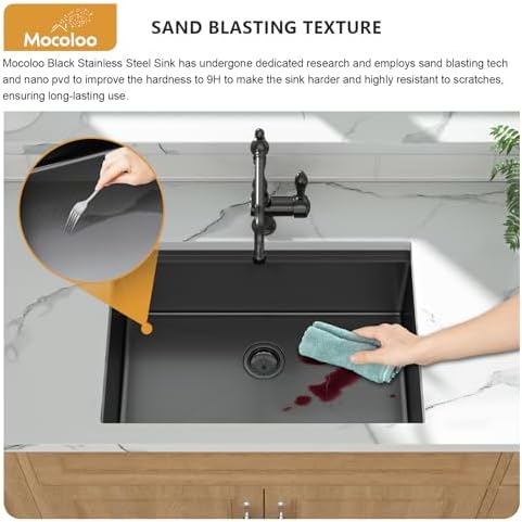 Black Undermount Kitchen Sink - Mocoloo 27x19 Inch Undermount Workstation Kitchen Sink Gunmetal Black 16 Gauge Stainless Steel Single Bowl Handmade Sink Basin - Image 7
