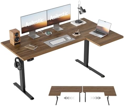 Agilestic 55 * 28 Inch Reversible L Shaped Electric Standing Desk, Walnut by Agilestic
