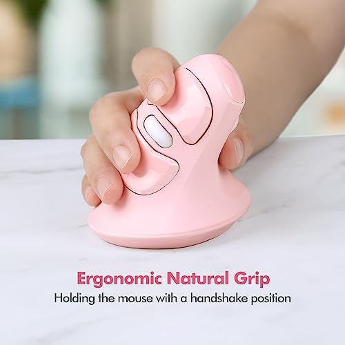 MicroPack Ergonomic Vertical Wireless Mouse, Silent Cordless Office Mouse with USB-A & Type-C Receiver, 800/1200/1600 DPI, 6 Buttons, Reduces Wrist Strain for Work, Windows, Mac, PC & Laptop Pink - Image 3