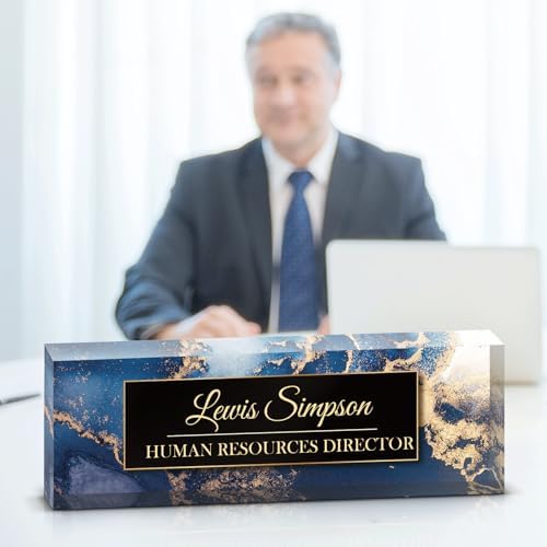 Desk Name Plate Personalized, Desk Double sided pattern Name Plate Personalized Office Desk Decor for Women and Men, Teacher Nurse Boss Employee Appreciation Gifts (Blue Marble, Customized) by Unknown