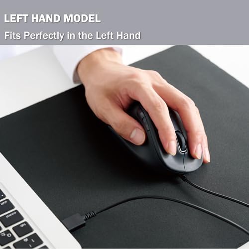 ELECOM Left Hand Wired USB Ergonomic Shape Mouse, Silent Click, 2000DPI, 5 Buttons, Optical Sensor, Compatible with PC, Mac, Laptop, EX-G, Lsize Black (M-XGL31UBSKBK) - Image 2