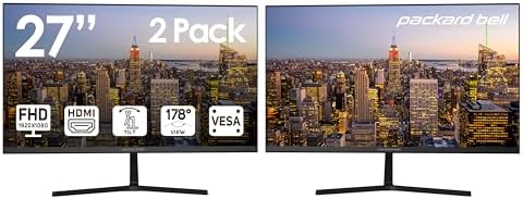 Packard Bell airFrame 27" FHD Monitor, 1920x1080, Ultrawide, VESA Mount, Tilt Adjust, HDMI/VGA, Slim Bezel, for Home, Office, and Light Gaming - 2 Pack by PackardBell