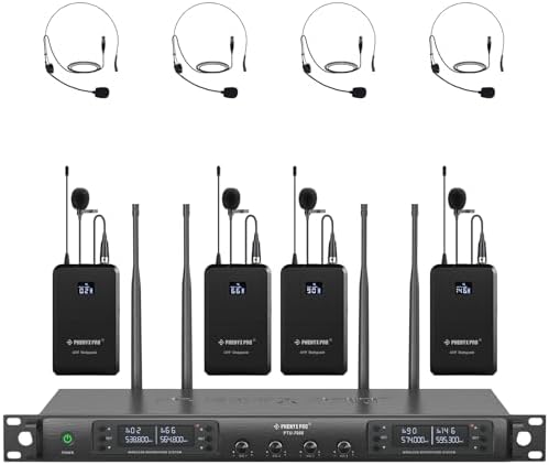 Phenyx Pro 4-Channel UHF Auto Scan Wireless Microphone System PTU-7000-4B by PhenyxPro