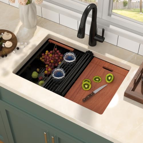 Mocoloo 27 Inch Matte Black Undermount Kitchen Sink Workstation - Image 2