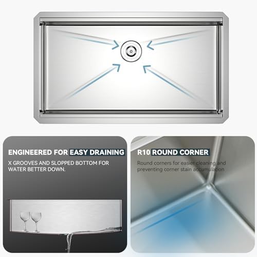 Lordear 32 Undermount Kitchen Sink 32x19 Inch Stainless Steel Kitchen Sinks Ledge Workstation 16 Gauge Single Bowl Under Counter Handmade Sink with Cutting Board - Image 4